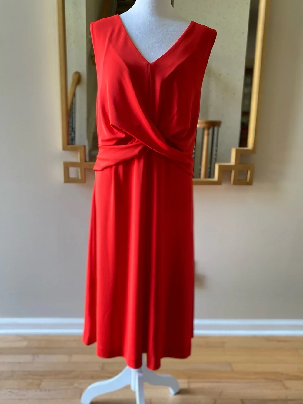 Ann Taylor Twist Front Jersey Dress Crimson Orange sz XL - Picture 4 of 15